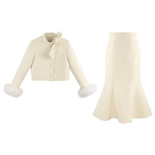 韩语琳 琥珀流光风春季搭配一整套套装女2025厚外套半身裙两件套