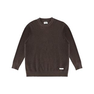 朴术男装秋冬季新款立体竖条纹提花复古保暖时尚圆领套头毛衣男士