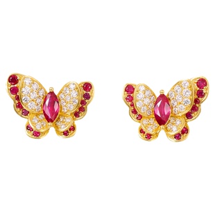 宝石矿工【庄周梦蝶系列·单蝶】足金天然红宝石蝴蝶耳饰