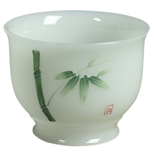 淄博陶瓷特产新品高档冰晶玉瓷手绘主人杯单杯大号品茗杯斗笠茶杯