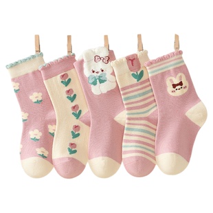 儿童袜子春秋款精梳棉袜女孩童袜宝宝秋冬棉袜A类无骨中筒袜纯棉