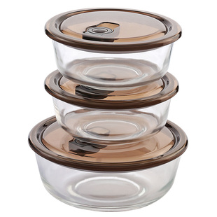 Round glass box home microwave oven with cover bowl salad