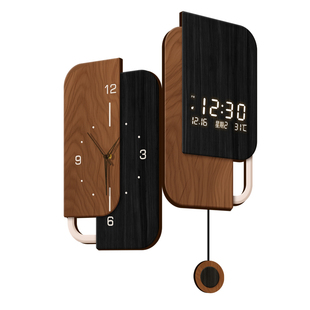 中古风客厅转角挂钟复古几何万年历电子双面时钟2026新款拐角钟表