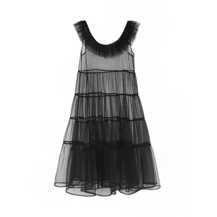 TEATREE自制 网纱连衣裙仙女裙外搭罩裙透视个性大摆长裙单层裙夏