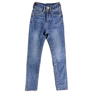 小个子高腰加绒牛仔裤女薄绒秋冬新款修身显瘦抓绒九分小脚靴裤潮