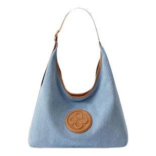 卡思乐女包复古水洗牛仔蓝丹宁帆布包单肩腋下包通勤大容量托特包