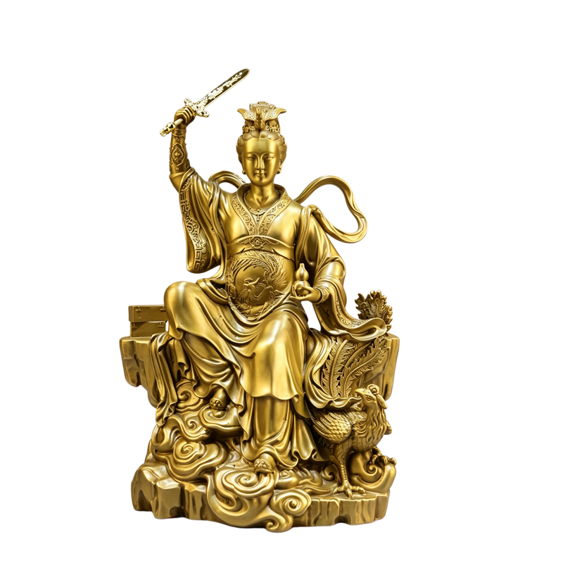 黄铜九天玄女神像家用供奉摆件
