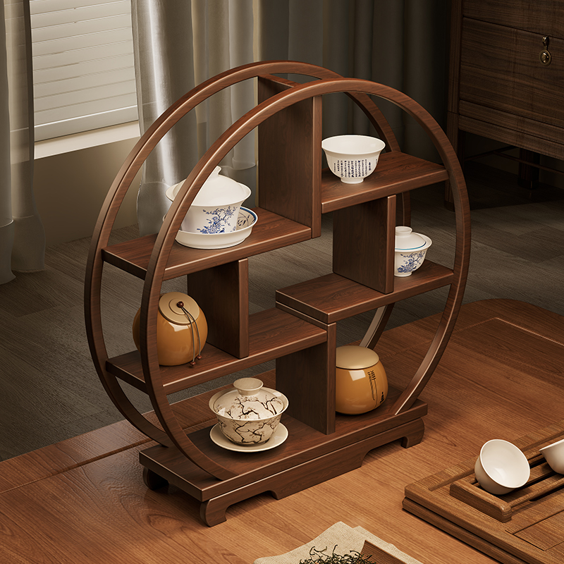 博古架实木中式桌面茶杯架茶具茶叶置物架小型茶壶收纳紫砂壶摆放