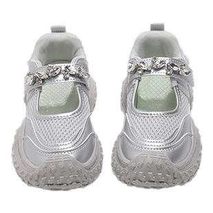 女童运动鞋春夏2025新款儿童开春鞋子透气银色老爹鞋网面女宝春款