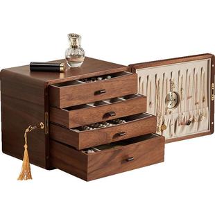 木质首饰盒饰品收纳盒防氧化带锁项链黄金保险柜精致高档结婚礼物