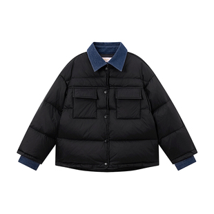 笛莎童装女童羽绒服冬季新款儿童女孩中大童短款牛仔翻领外套洋气