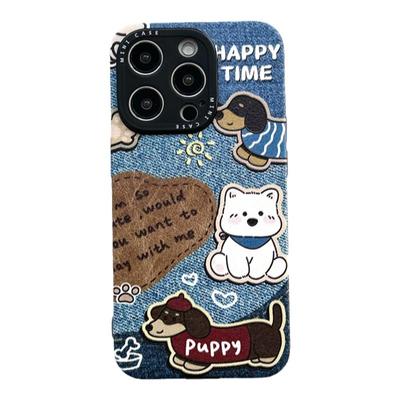 适用iPhone牛仔卡通猫狗手机壳