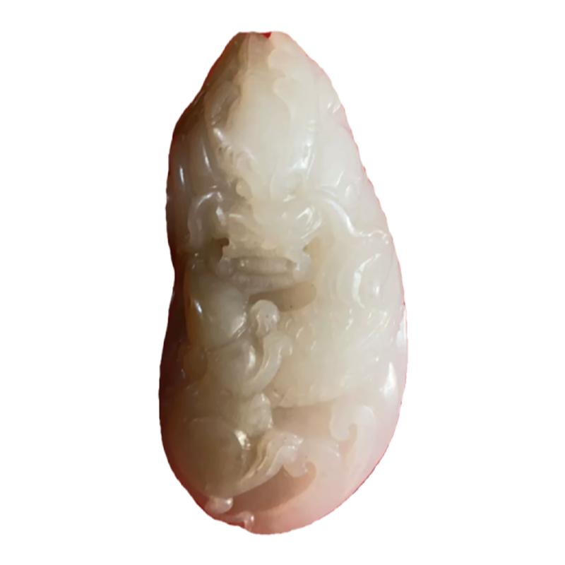 和田玉糖羊脂白玉兴隆一生挂件工好糖红肉白无杂无裂配绳配礼盒。