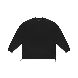 上划线基础款卫衣宽松加绒插肩袖纯色上衣2024冬新款简约下摆抽绳