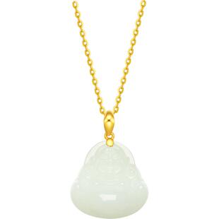 周大生黄金和田玉吊坠男女佛公足金笑佛情侣款项链挂坠情人节礼物