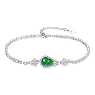 周大生玲珑福禄纯银镶嵌翡翠手链银本命年好运葫芦生日礼物送女友