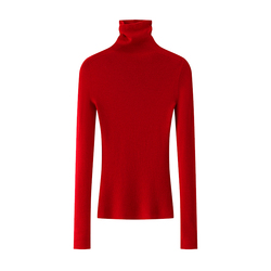 红色无缝一体扬子纱打底针织衫女