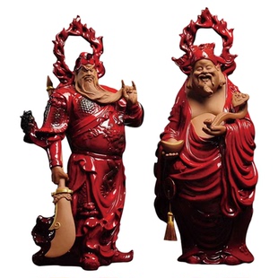 曾国清陶瓷中式文武财神摆件关公财神爷关二爷关羽神像招财送礼品