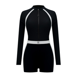 BE范德安2026 小黑裙系列连体长袖泳衣女士平角带胸垫泡温泉