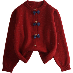 高级感初中生女孩12岁本命年红色毛衣女童加厚针织开衫外套拜年服