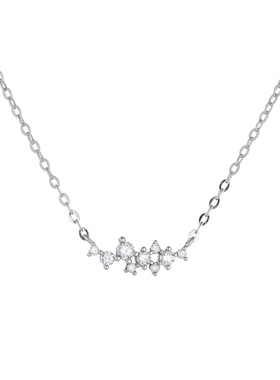 AHCHOO 静奢火彩爆闪9钻莫桑石微笑项链小众璀璨星河S925银锁骨链