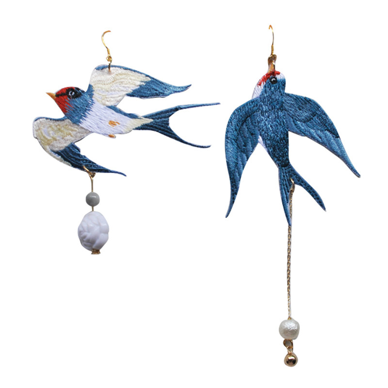 80斤少女原创 中国风不对称手工刺绣燕子 潮流旗袍明星款耳环耳夹