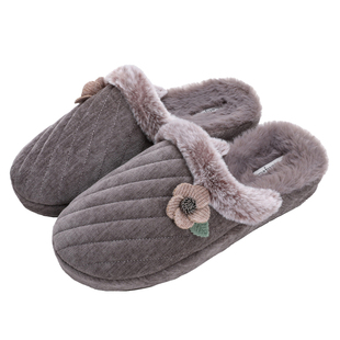 家丽芙轻奢手工新款蝴蝶结毛毛绒拖鞋防滑室内软底家居女士拖鞋冬