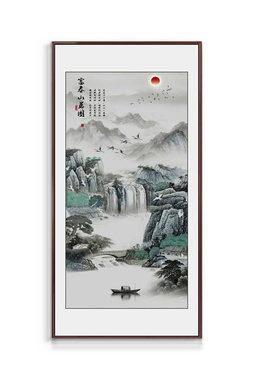 大展宏图山水画新中式入门玄关装饰画竖版走廊楼梯客厅挂画壁画