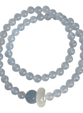 新品88折】清透水晶海蓝宝手串淡水珍珠简约气质双圈手链叠戴手饰