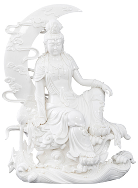 佛像水月自在观音菩萨禅意供奉镇宅摆件酒店玄关茶室客厅家居装饰