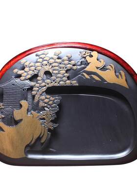 特大精品老坑山水金晕歙砚