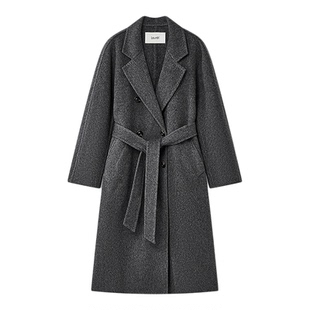 【绵羊毛】Laurel劳芮新款戗驳领双排扣长款大衣LWD354D04500