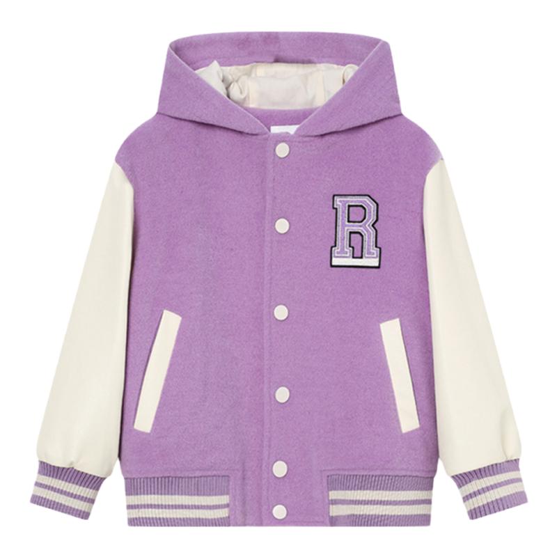 RBIGX瑞比克童装冬季新款洋气绣花拼接羊毛外套棒球服