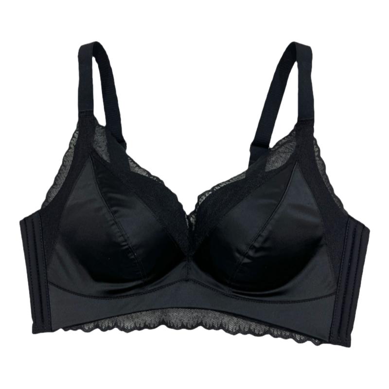 缎面蕾丝无钢圈大胸显小胸聚拢上托防下垂乳胶内衣女收副乳薄款