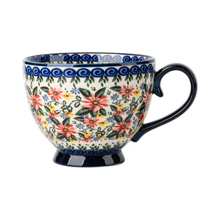 高颜值手绘繁花马克杯大容量办公家用女生复古创意咖啡牛奶早餐杯