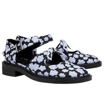 女士扭结绊带饰粗跟玛丽珍鞋