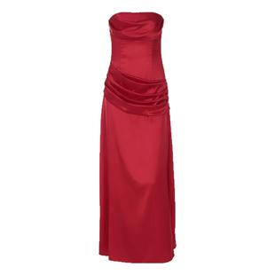 gusty法式纯欲辣妹白月光抹胸礼服裙高级气质收腰连衣裙缎面长裙