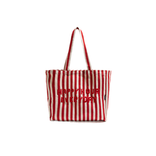 红色条纹帆布包韩系慵懒风托特包大容量百搭刺绣字母通勤单肩包女