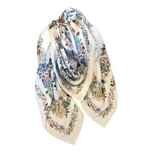 【百鸟朝凤】双面真丝羊毛大方巾清新素雅高档送礼丝毛围巾披肩女