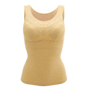 依曼丽保暖内衣女带胸垫羊毛背心中厚秋冬免穿文胸发热美体打底