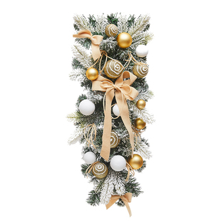 60cm圣诞装饰藤条门挂花环粉色金红色植绒白色羊角藤楼梯围栏装饰