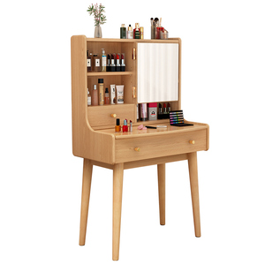 全实木化妆镜梳妆台书桌二合一简约现代小户型卧室床头收纳柜一体