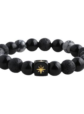 火山裂纹黑曜石串珠手链男潮