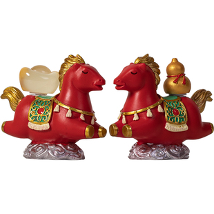 马上赚钱可旋转茶宠茶玩桌面摆件新中式招财生肖马办公室书房装饰