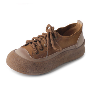 真皮厚底单鞋女春夏休闲女鞋板鞋时尚复古学生鞋文艺百搭大码4143