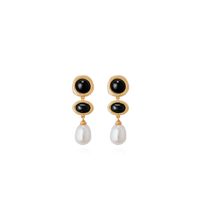 Neverfar黑玛瑙水滴珍珠耳环