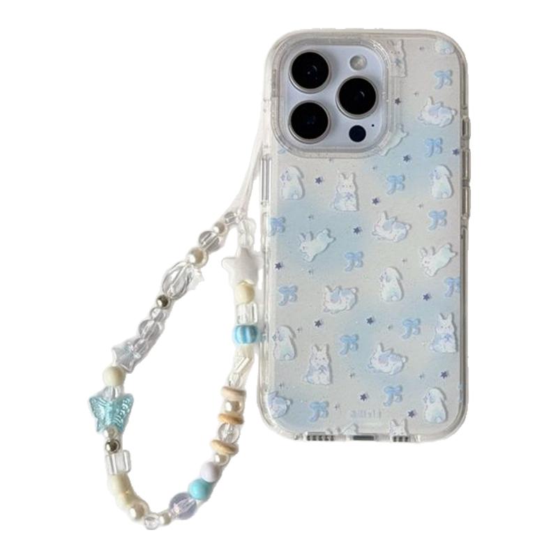 宁宁 清新晕染浅蓝色满屏兔子带手链女款iPhone17Pro Mobile Case