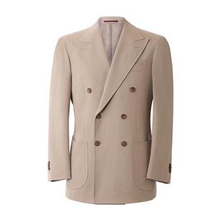 CULTUM加厚563g重复古双排扣西服套装男士休闲戗驳领骑兵斜纹西装