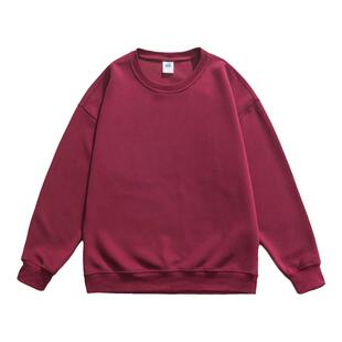 XAKA酒红色400g重磅纯色基础款圆领套头卫衣男春秋简约百搭打底衫