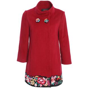 贝特如妈妈装外套冬季新款精美绣花羊毛呢大衣中老年女装宴会婚礼